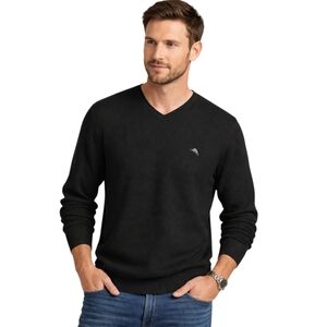 Tommy Bahama Black Ribbed V-Neck Cotton Sweater Size XL